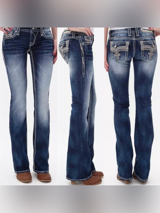 Rock Revival Denim - Rock Revival Betty mid rise bootcut jeans thick stitch rhinestone embroidered 26